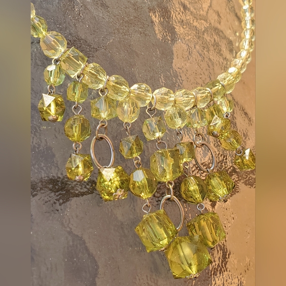 Vintage lucite faceted peridot green choker bib statement necklace 80's 90's euc - Picture 13 of 16